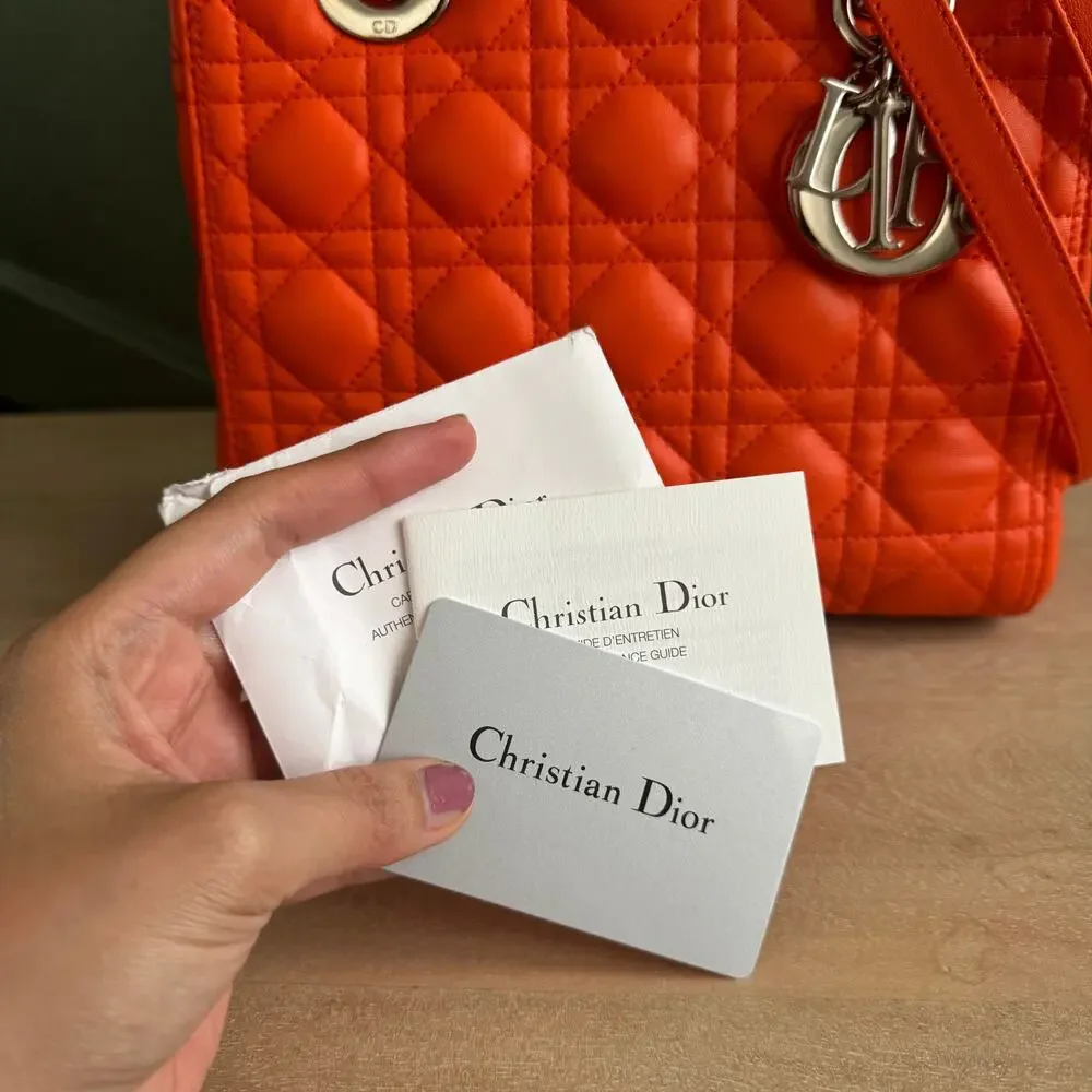 129 CHRISTIAN DIOR LADY ORANGE MEDIUM SHOULDER BAG SILVER HW